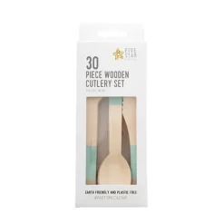 Wooden Cutlery Set 30 Pastel Blue (2.5cmx16cmH)