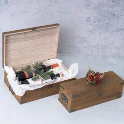 Wooden Double Wine Box Anqitue Brown 36x23x12cmh