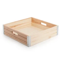 Wooden Gourmet Hamper Tray Metal Natural (35x35x9cmH)