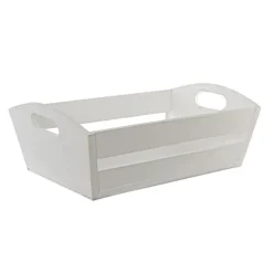 Wooden Hamper Tray with Slats White Wash (41x27x12cmH)
