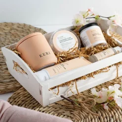 Wooden Hamper Tray with Slats White Wash (41x27x12cmH)