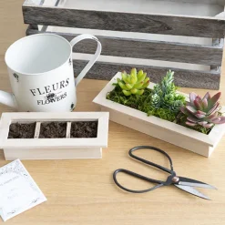 Wooden Planter Box Seeding Partitions Natural 26x10.5x5.3cmH