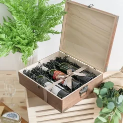 Wooden Triple Wine Box Antique Brown 36x32x12cmH
