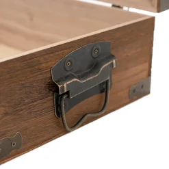 Wooden Triple Wine Box Antique Brown 36x32x12cmH