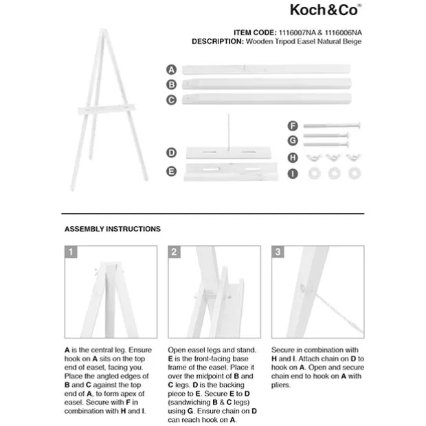 Wooden Tripod Easel White (130cmH)