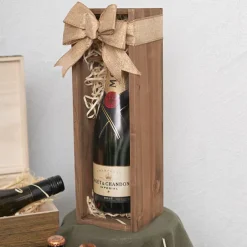 Wooden Wine Box Clear Perspex Lid Brown (36.5x11.5x11.5cmH)