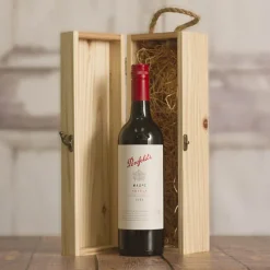 Wooden Wine Box Hinged Lid Natural (36.5x11.5x11.5cmH)