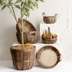 Woven Barrel Hamper Dark Brown (40x35cmH)