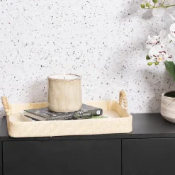 Woven Basket Rectangle W Handles Lgt Brown (40x30x5cmH)