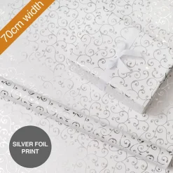 Wrapping Paper Elegant Swirls Gloss Silver Foil (70cmx25m)