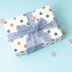 Wrapping Paper Roll Bold Baubles Gloss White (50cmx50m)