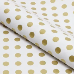 Wrapping Paper Roll Bold Dot Gloss Gold on White (50cmx50m)
