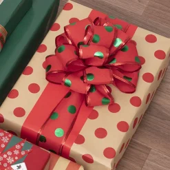 Wrapping Paper Roll Bold Dot Red on Brown Kraft (50cmx50m)