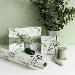 Wrapping Paper Roll Eucalyptus Print Gloss White (70cmx25m)