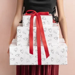 Wrapping Paper Roll Hearts Print Gloss White (70cmx25m)