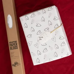 Wrapping Paper Roll Hearts Print Gloss White (70cmx25m)