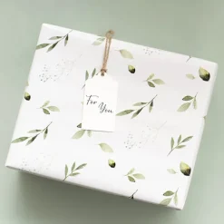 Wrapping Paper Roll Leaf Sprays Print Gloss White (70cmx25m)