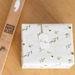 Wrapping Paper Roll Leaf Sprays Print Gloss White (70cmx25m)