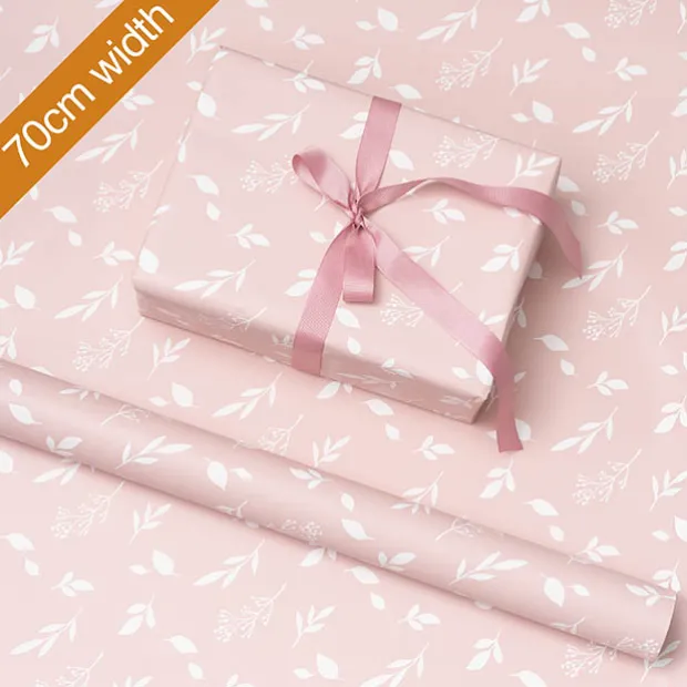 Wrapping Paper Roll Leaf Sprays Print Gloss Pink (70cmx25m)