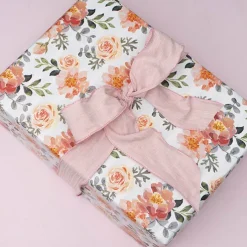 Wrapping Paper Roll Roses & Poppies Stripe White (70cmx25m)