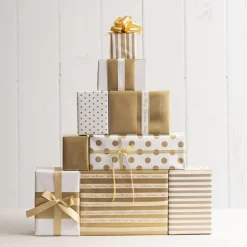 Wrapping Paper Roll Thin Stripe Gloss Gold White (50cmx50m)